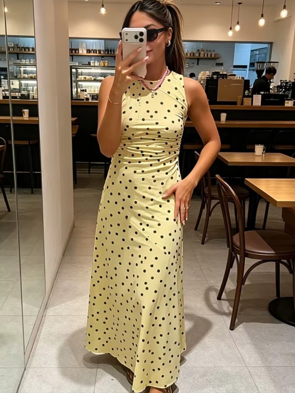 ZARA FLOWY POLKA DOT DRESS YELLOW NWT - Picture 5 of 11